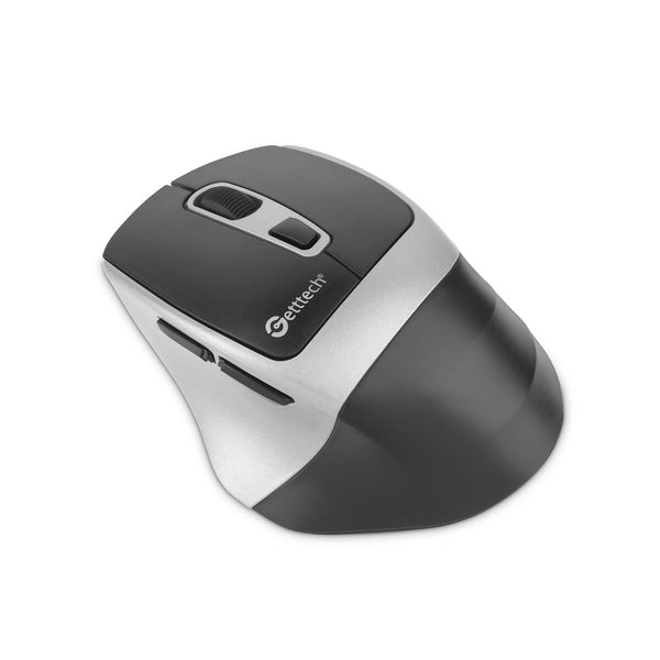 Mouse Getttech Inalambrico Silencioso Ergonomico Negro Y Plateado 6 Botones 1600 Dpi 2.4G+Bt Ggm-Stdbw-01-Sl