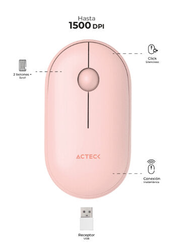 Mouse Inalambrico Acteck Optimize Edge Mi460 Rosa (Ac-934107)