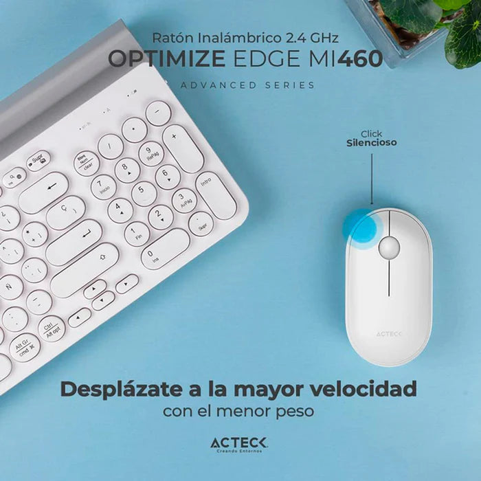 Mouse Ultra Delgado Acteck Edge Mi460 Inalambrico Blanco (Ac-934114)