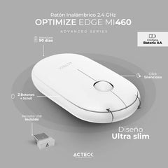 Mouse Ultra Delgado Acteck Edge Mi460 Inalambrico Blanco (Ac-934114)