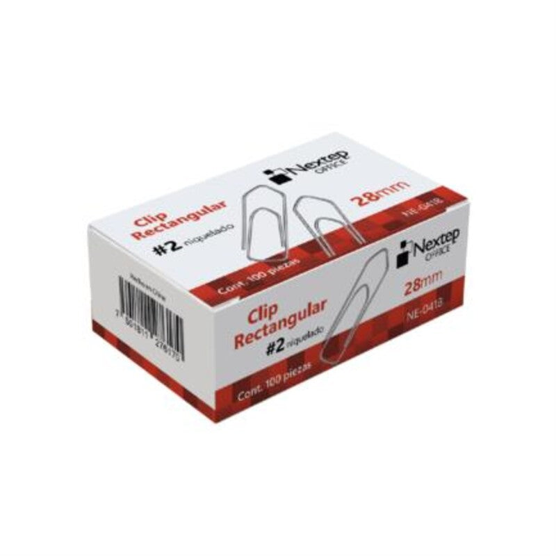 Clip Rectangular Nextep Niquelado #2 28Mm Paquete C/10 Clips Ne-042B