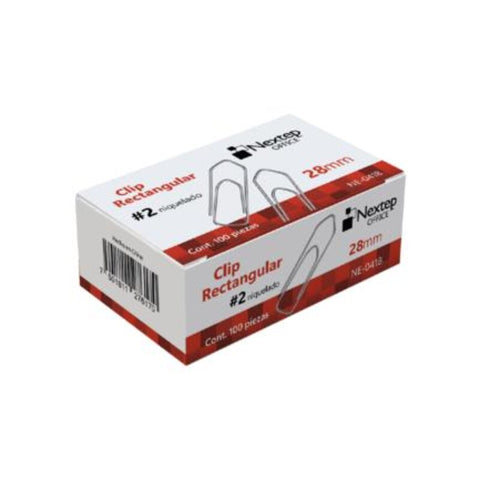 Clip Rectangular Nextep Niquelado #2 28Mm Paquete C/10 Clips Ne-042B