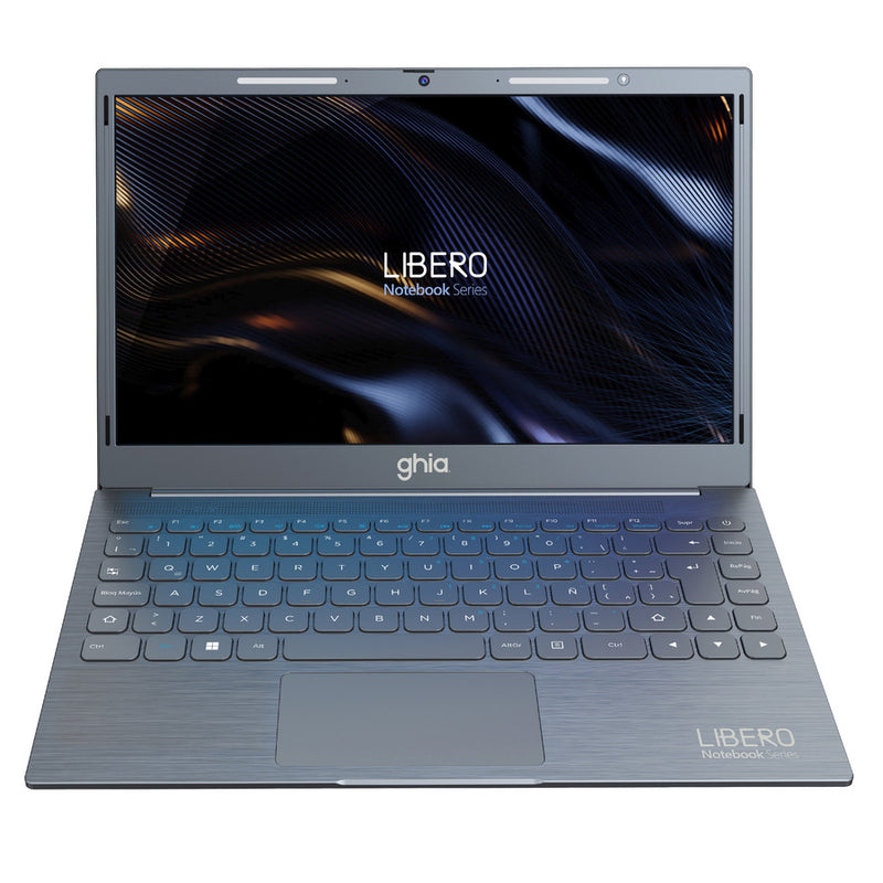 Notebook GHIA Libero 14.1" HD Intel Celeron N4020 Dual Core 4GB RAM, 128GB eMMC, Bahía para HDD, Cámara Frontal, WiFi-Bluetooth, HDMI, Windows 11, Color Gris