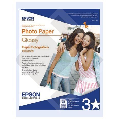 Papel Epson Glossy Photo 20 Hojas Tam Carta 85" X 11" S041141
