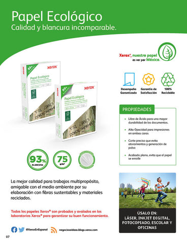 Papel Xerox Ecologico Tamaño Carta 93% Blancura