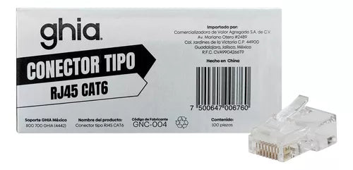 Plug Rj45 Cat6 Ghia Utp Caja Con 100 Pzas