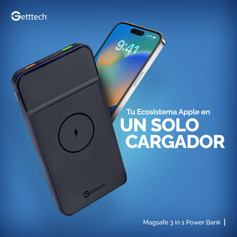 Power Bank Getttech 10000mAh Inalámbrico Batería Portátil 15W, USB Con Lightning Cargador Portátil Magnético Carga Rápida Compatible con iPhone