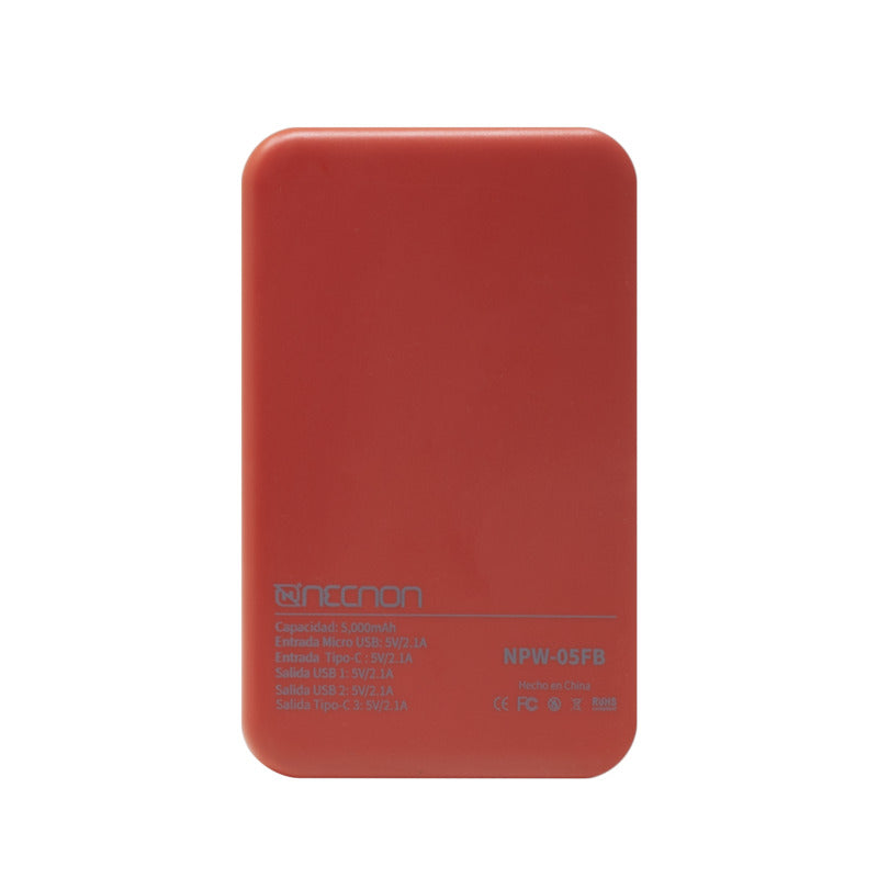 Powerbank Necnon Npw-05Fb 5000Mah Tipo C Rojo Nbpb0502Fb