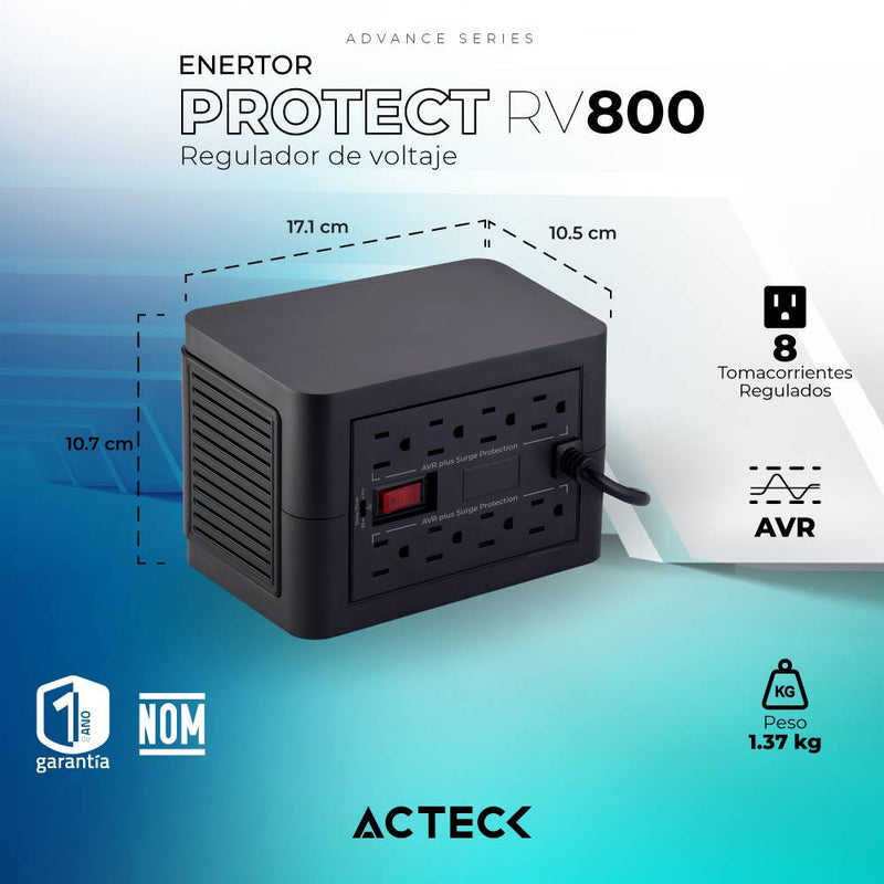 Regulador de Voltaje ENERTON PROTECT RV800 ACTECK Advance Series -