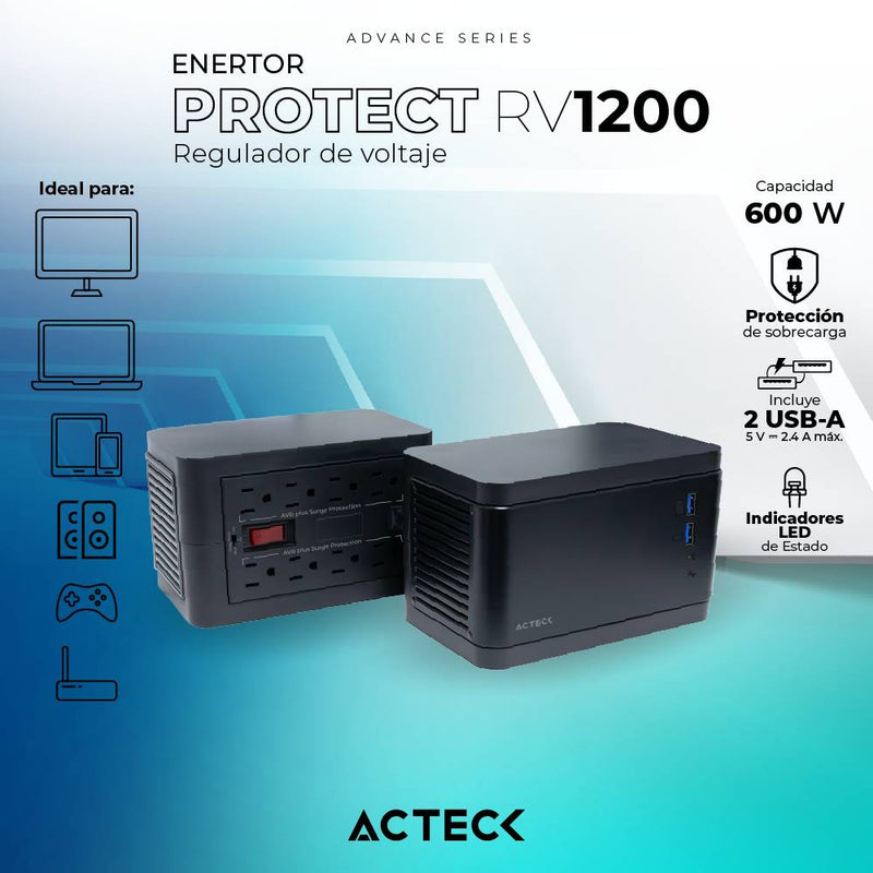 Regulador de Voltaje ENERTON PROTECT RV1200 ACTECK Advance Series -