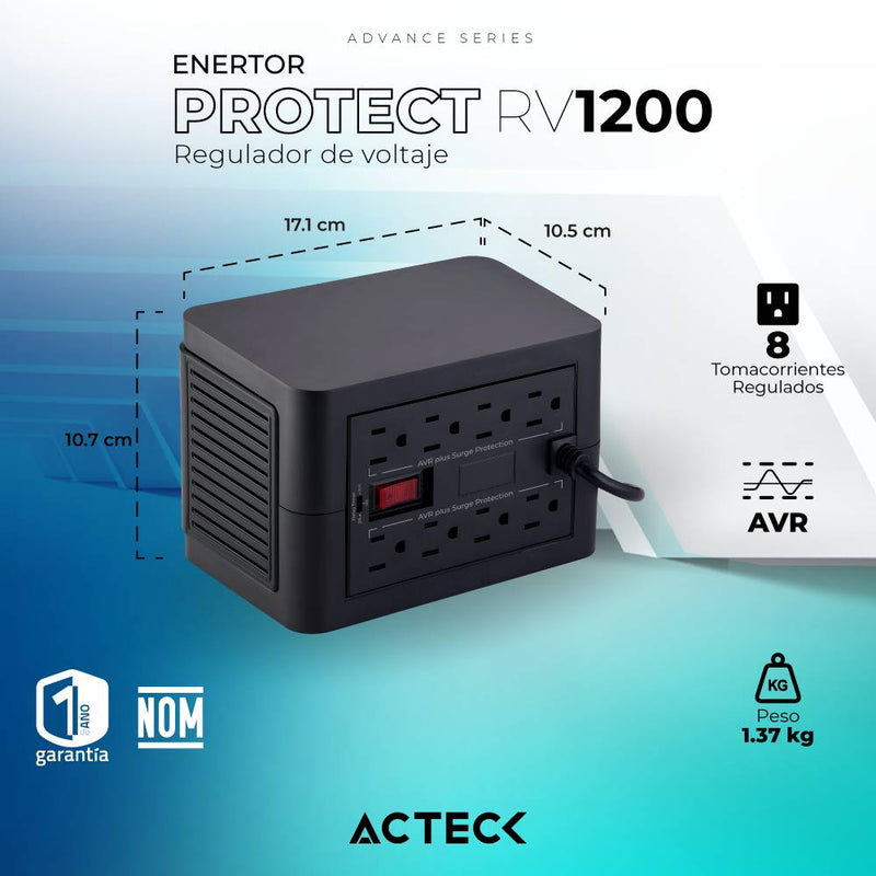 Regulador de Voltaje ENERTON PROTECT RV1200 ACTECK Advance Series -