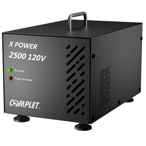 Regulador de Voltaje COMPLET X-POWER 2500 VA/2500W - Supresor de Picos 504J con 2 Contactos - Soporta Carga Pesada - Potencia Extrema
