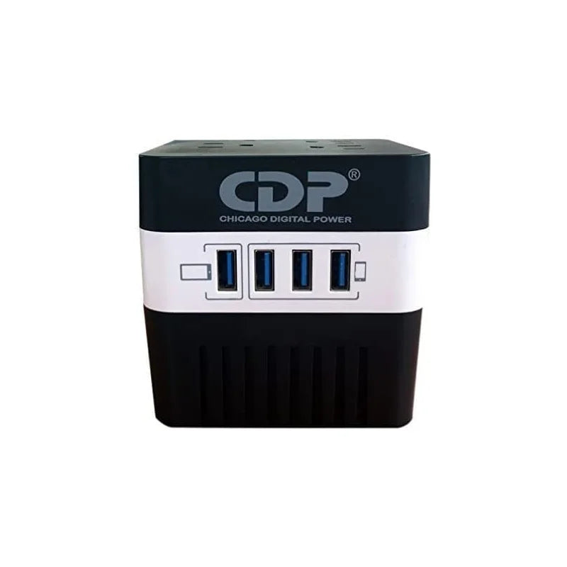 Regulador de voltaje 4 salidas AC 120 V, 4 usb de carga, Negro/Blanco