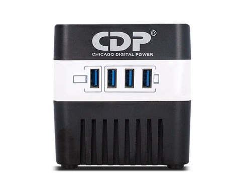 Regulador de voltaje 4 salidas AC 120 V, 4 usb de carga, Negro/Blanco