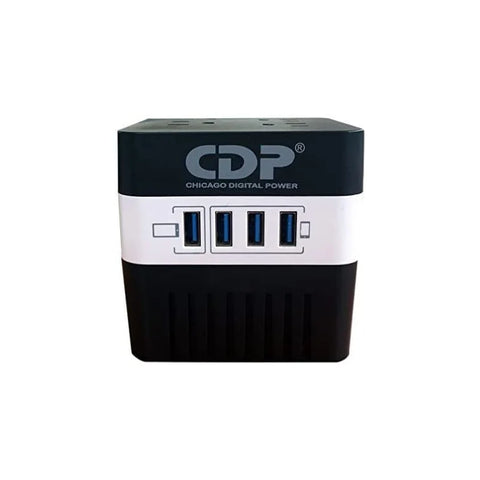 Regulador de voltaje 4 salidas AC 120 V, 4 usb de carga, Negro/Blanco