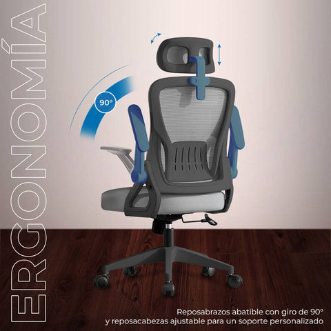 Silla de Oficina Ergonómica Acteck Flux Core EC303HR - Soporte Lumbar y Reposacabezas - Postura Perfecta Elite Series - Nuevo