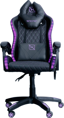 Silla Gamer Nencon Nsg-Rgb1 Foam Rgb 140-150kg Con Lumbar Y Cabeza, Negro Y Rosa
