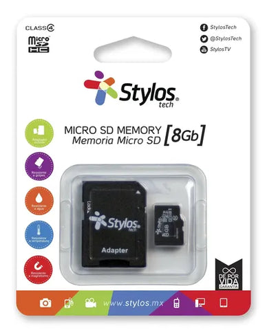 Memoria Micro SD Stylos 8GB STMS81B - Almacenamiento Confiable - Expansión Segura para Celulares y Audio