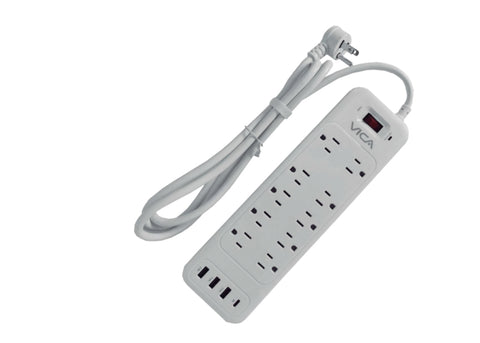 Centro de Carga 9P VICA - 10 Contactos NEMA con Supresor y Puertos USB-A/C - Montaje en Pared Organizado - Protección Total