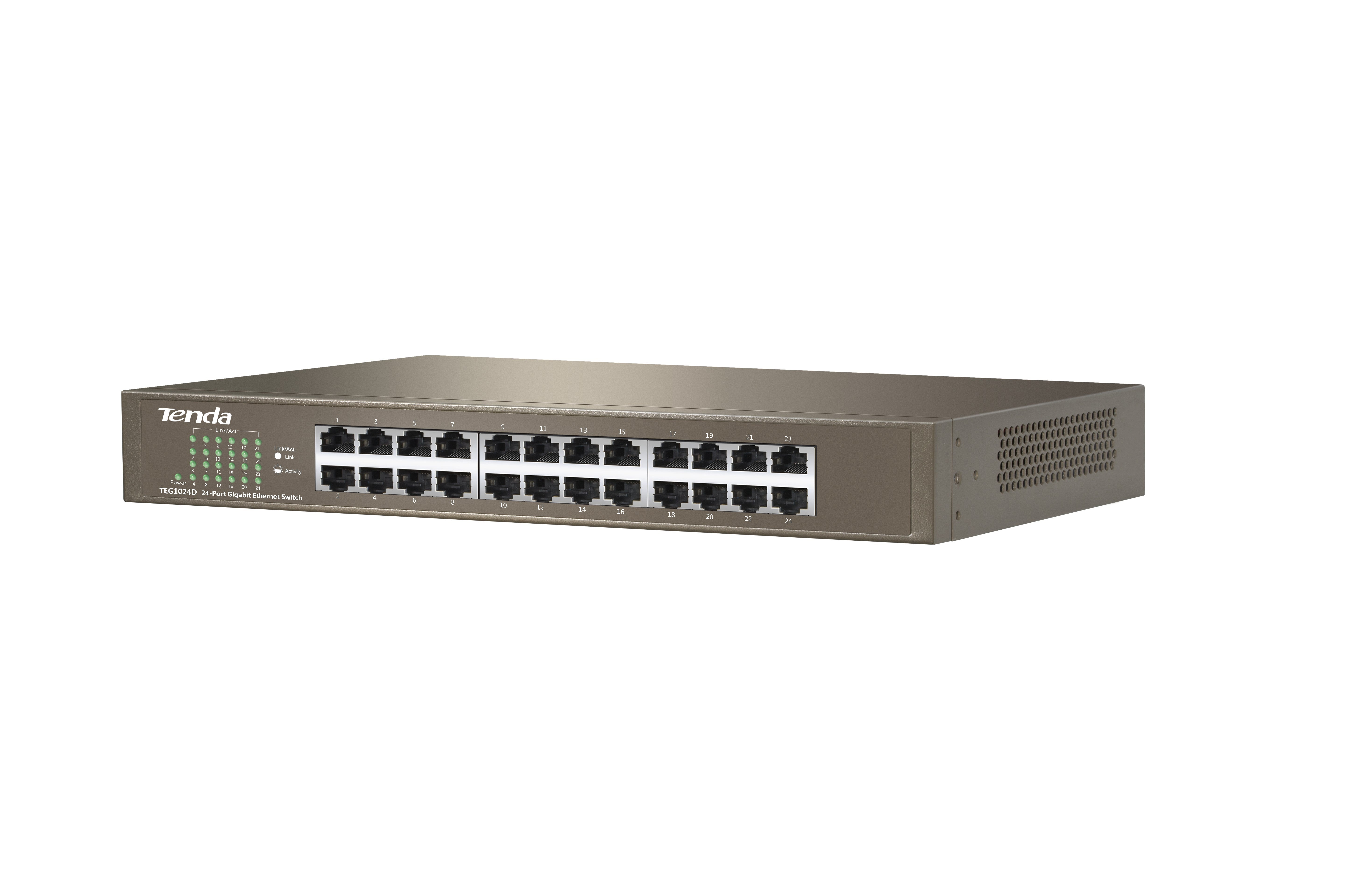 Switch Gigabit TENDA TEG1024D - 24 Puertos de Alta Velocidad para Rack - Red Comercial sin Cuellos de Botella - Rendimiento Industrial