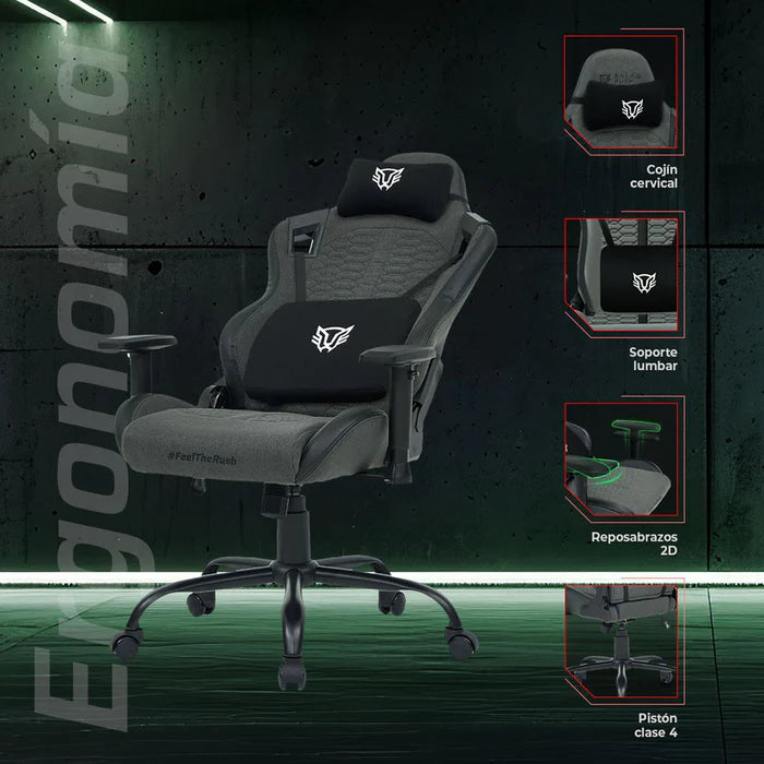 Silla Gamer Balam Rush Thunder Max V7, Carga Maxima 150 Kg, Soporte Lumbar Y Reposacabezas, Piston Clase 4, Inclinacion 180°,  Reposabrazos 2D, Color Gris - BR-940740