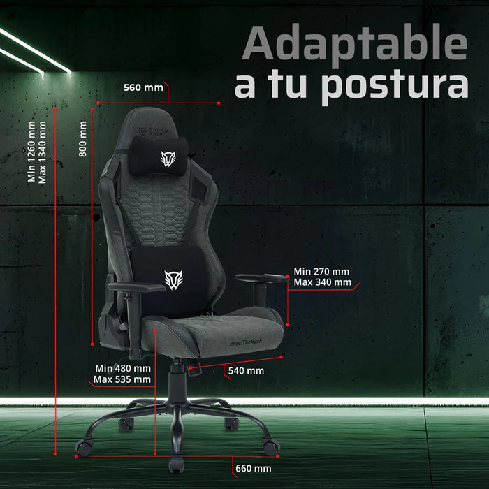 Silla Gamer Balam Rush Thunder Max V7, Carga Maxima 150 Kg, Soporte Lumbar Y Reposacabezas, Piston Clase 4, Inclinacion 180°,  Reposabrazos 2D, Color Gris - BR-940740