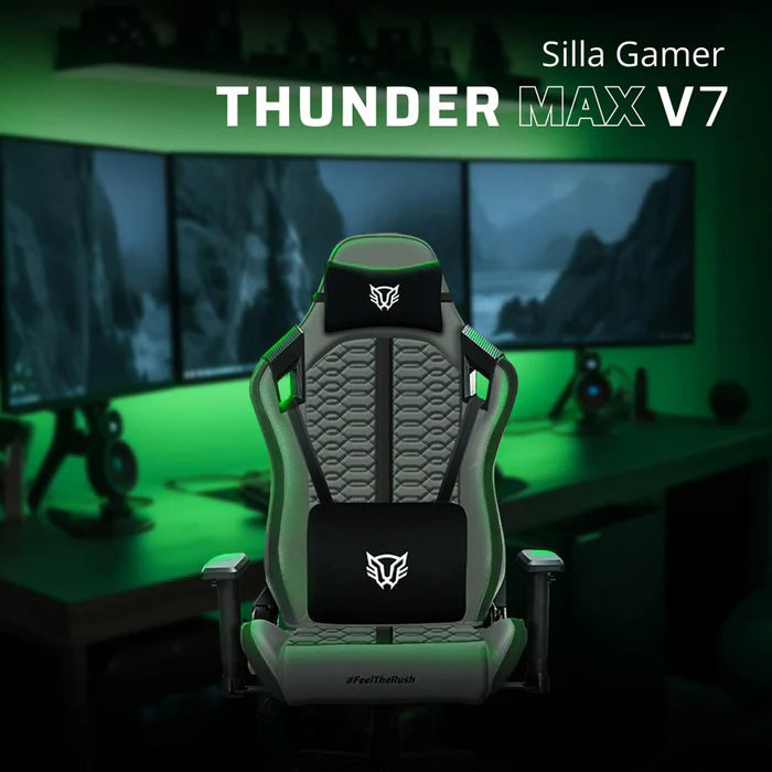 Silla Gamer Balam Rush Thunder Max V7, Carga Maxima 150 Kg, Soporte Lumbar Y Reposacabezas, Piston Clase 4, Inclinacion 180°,  Reposabrazos 2D, Color Gris - BR-940740
