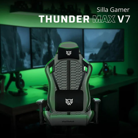 Silla Gamer Balam Rush Thunder Max V7, Carga Maxima 150 Kg, Soporte Lumbar Y Reposacabezas, Piston Clase 4, Inclinacion 180°,  Reposabrazos 2D, Color Gris - BR-940740