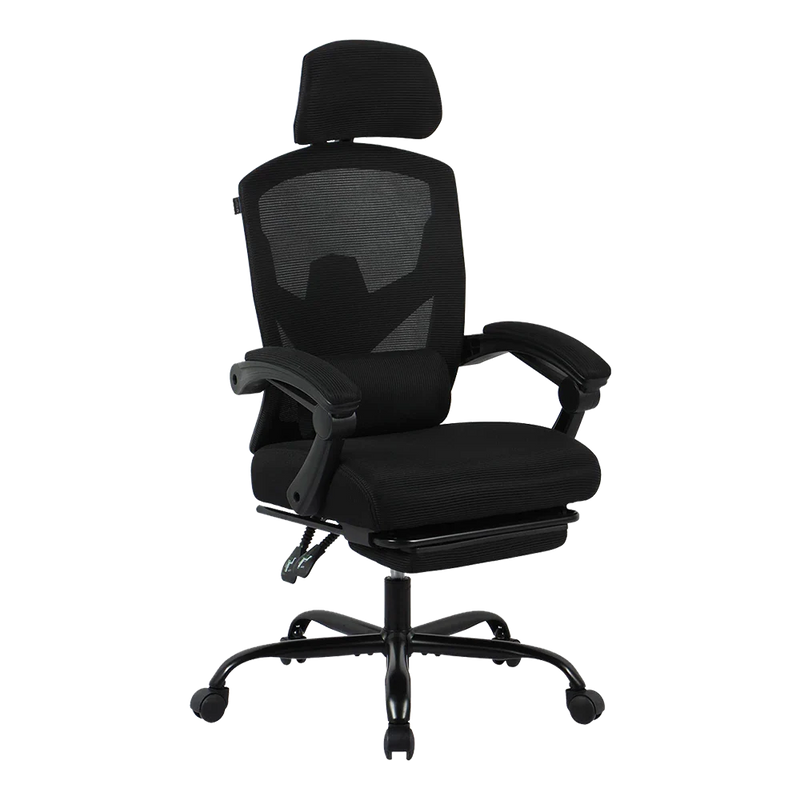 Silla Gamer Bolt Nou B | Azender Negro | Malla y Espuma de Alta Densidad | Soporta hasta 130 kg | Inclinación 140° | Reposabrazos Fijos + Reposapiés + Cojín Lumbar | Pistón Clase 3