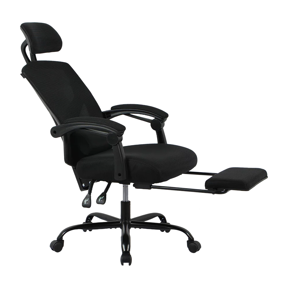Silla Gamer Bolt Nou B | Azender Negro | Malla y Espuma de Alta Densidad | Soporta hasta 130 kg | Inclinación 140° | Reposabrazos Fijos + Reposapiés + Cojín Lumbar | Pistón Clase 3