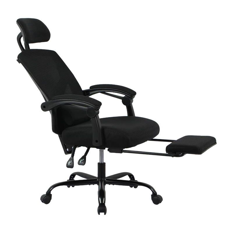 Silla Gamer Bolt Nou B | Azender Negro | Malla y Espuma de Alta Densidad | Soporta hasta 130 kg | Inclinación 140° | Reposabrazos Fijos + Reposapiés + Cojín Lumbar | Pistón Clase 3