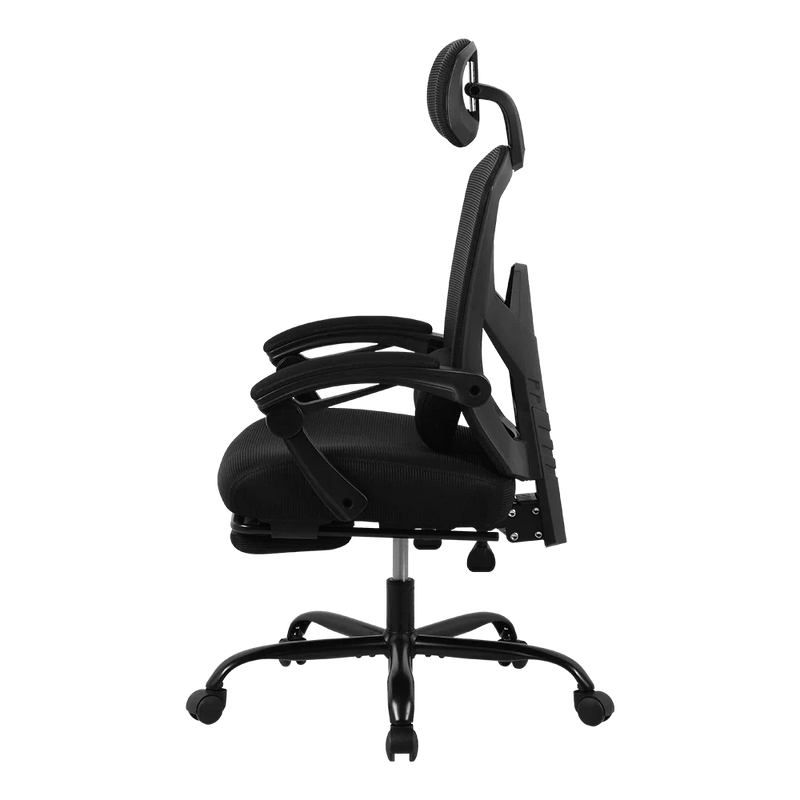 Silla Gamer Bolt Nou B | Azender Negro | Malla y Espuma de Alta Densidad | Soporta hasta 130 kg | Inclinación 140° | Reposabrazos Fijos + Reposapiés + Cojín Lumbar | Pistón Clase 3