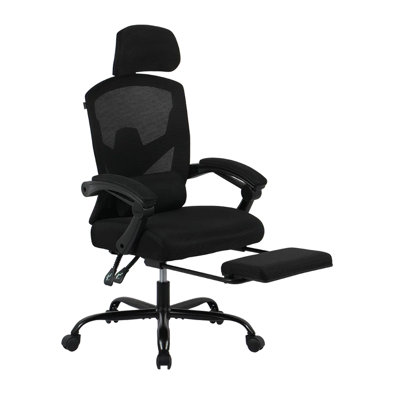 Silla Gamer Bolt Nou B | Azender Negro | Malla y Espuma de Alta Densidad | Soporta hasta 130 kg | Inclinación 140° | Reposabrazos Fijos + Reposapiés + Cojín Lumbar | Pistón Clase 3