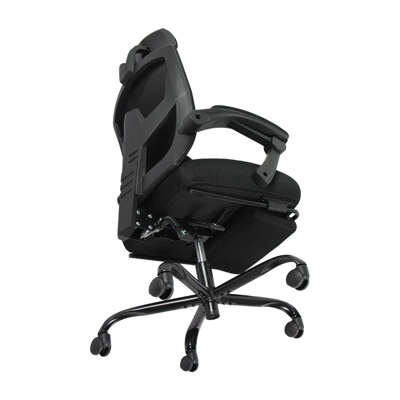 Silla Gamer Bolt Nou B | Azender Negro | Malla y Espuma de Alta Densidad | Soporta hasta 130 kg | Inclinación 140° | Reposabrazos Fijos + Reposapiés + Cojín Lumbar | Pistón Clase 3