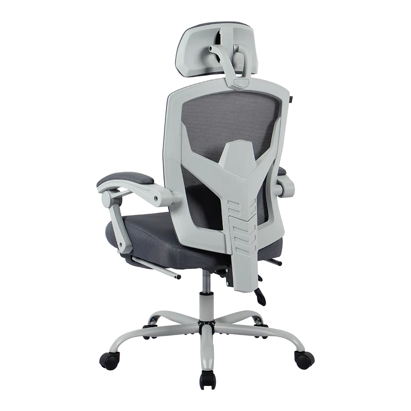 Silla Gamer Bolt Nou W | Azender Gris | Malla Transpirable + Espuma Confort | Soporte 130 kg | Inclinación 140° | Reposabrazos Fijos + Reposapiés + Cojín Lumbar | Pistón Clase 3