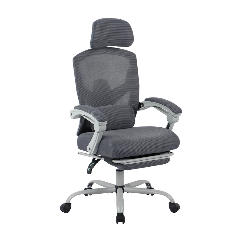 Silla Gamer Bolt Nou W | Azender Gris | Malla Transpirable + Espuma Confort | Soporte 130 kg | Inclinación 140° | Reposabrazos Fijos + Reposapiés + Cojín Lumbar | Pistón Clase 3