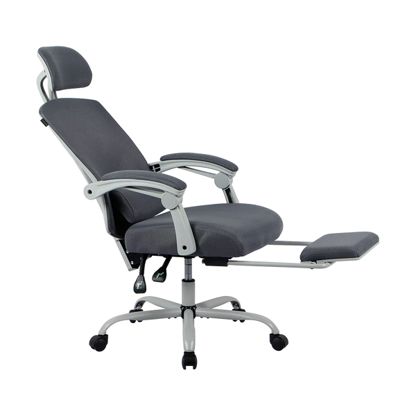 Silla Gamer Bolt Nou W | Azender Gris | Malla Transpirable + Espuma Confort | Soporte 130 kg | Inclinación 140° | Reposabrazos Fijos + Reposapiés + Cojín Lumbar | Pistón Clase 3