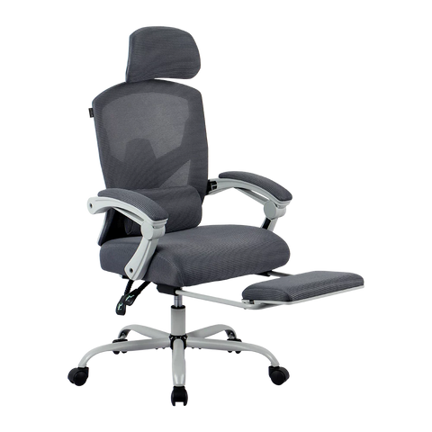 Silla Gamer Bolt Nou W | Azender Gris | Malla Transpirable + Espuma Confort | Soporte 130 kg | Inclinación 140° | Reposabrazos Fijos + Reposapiés + Cojín Lumbar | Pistón Clase 3