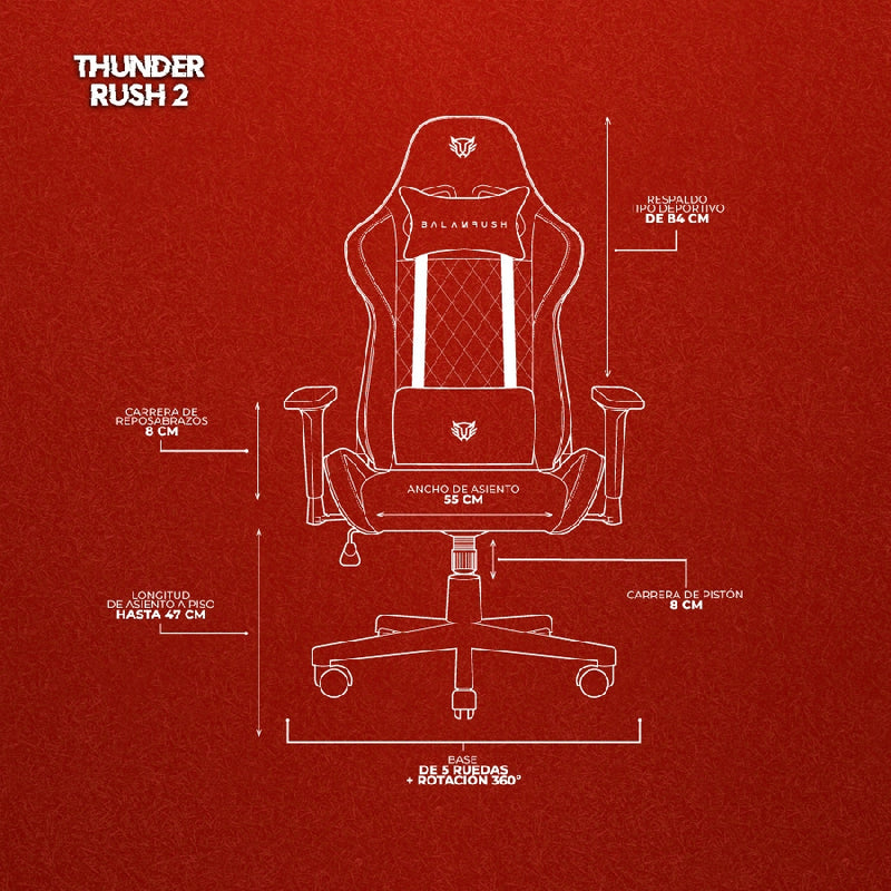 Silla Gamer Ergonómica  Thunder V2 | BR Edition Mediana Plus Tela y Piel Reclinable Soporta hasta 150 Kg, Negro-Rojo