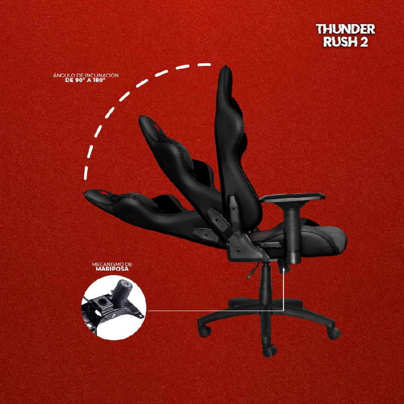 Silla Gamer Ergonómica  Thunder V2 | BR Edition Mediana Plus Tela y Piel Reclinable Soporta hasta 150 Kg, Negro-Rojo