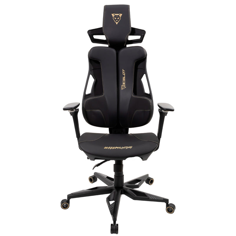 Silla Gamer Ocelot Gaming. Piel sintética, Asiento de malla, Base de aleación de aluminio, Respaldo reforzado, Reposabrazos 4D, Reclinable 140, Peso máximo 150kg, Color negro