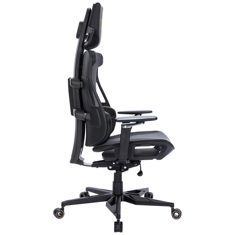 Silla Gamer Ocelot Gaming. Piel sintética, Asiento de malla, Base de aleación de aluminio, Respaldo reforzado, Reposabrazos 4D, Reclinable 140, Peso máximo 150kg, Color negro