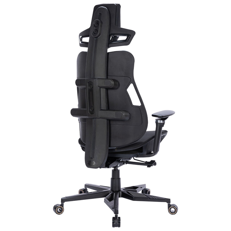 Silla Gamer Ocelot Gaming. Piel sintética, Asiento de malla, Base de aleación de aluminio, Respaldo reforzado, Reposabrazos 4D, Reclinable 140, Peso máximo 150kg, Color negro