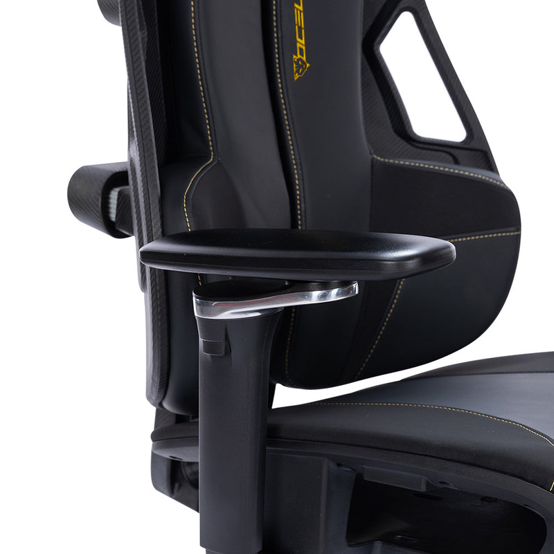 Silla Gamer Ocelot Gaming. Piel sintética, Asiento de malla, Base de aleación de aluminio, Respaldo reforzado, Reposabrazos 4D, Reclinable 140, Peso máximo 150kg, Color negro