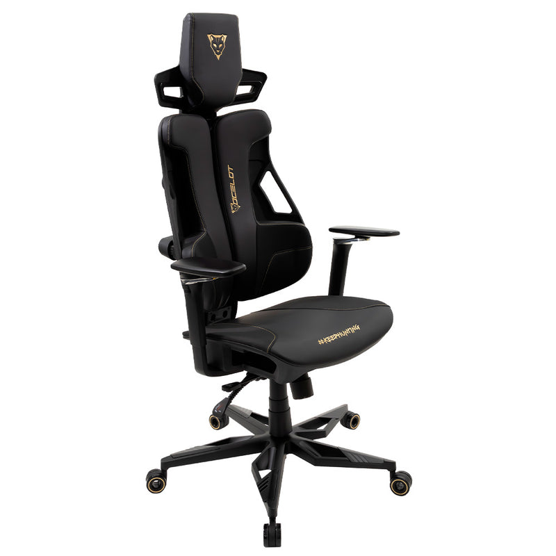 Silla Gamer Ocelot Gaming. Piel sintética, Asiento de malla, Base de aleación de aluminio, Respaldo reforzado, Reposabrazos 4D, Reclinable 140, Peso máximo 150kg, Color negro