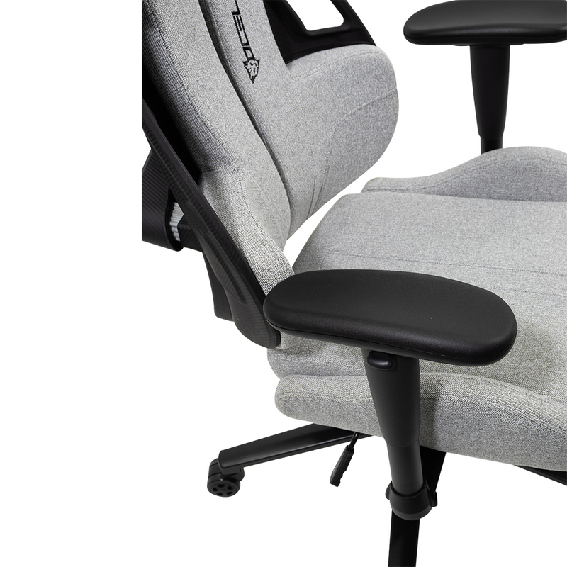 Silla Gamer Ocelot Gaming. Tela automotriz ,Estrella de metal, Reposabrazos 2D, Reclinable hasta 135, Peso máximo 150kg, Color gris granito