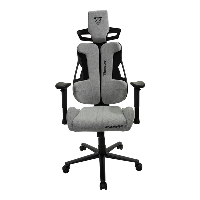 Silla Gamer Ocelot Gaming. Tela automotriz ,Estrella de metal, Reposabrazos 2D, Reclinable hasta 135, Peso máximo 150kg, Color gris granito