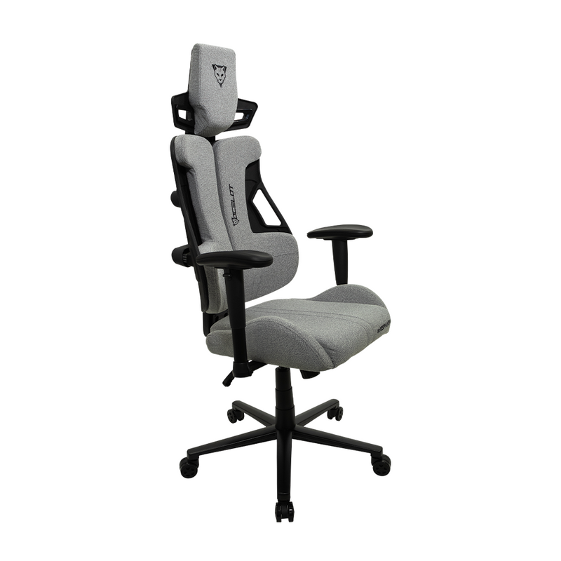 Silla Gamer Ocelot Gaming. Tela automotriz ,Estrella de metal, Reposabrazos 2D, Reclinable hasta 135, Peso máximo 150kg, Color gris granito