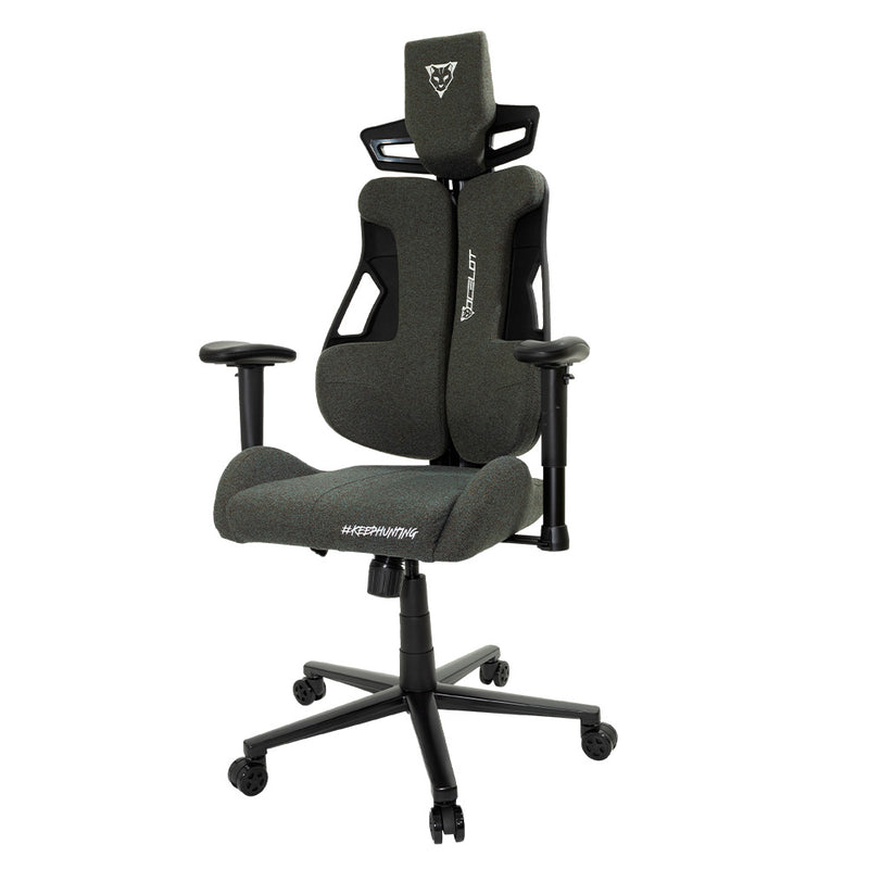 Silla Gamer Ocelot Gaming Tela automotriz ,Estrella de metal, Reposabrazos 2D, Reclinable hasta 135, Peso máximo 150kg, Color gris.