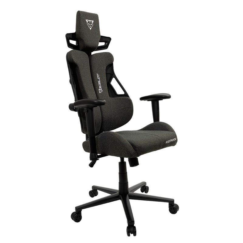 Silla Gamer Ocelot Gaming Tela automotriz ,Estrella de metal, Reposabrazos 2D, Reclinable hasta 135, Peso máximo 150kg, Color gris.